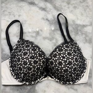 Victoria's Secret Black Floral Lace Bra With Crystal Stud Details 36C